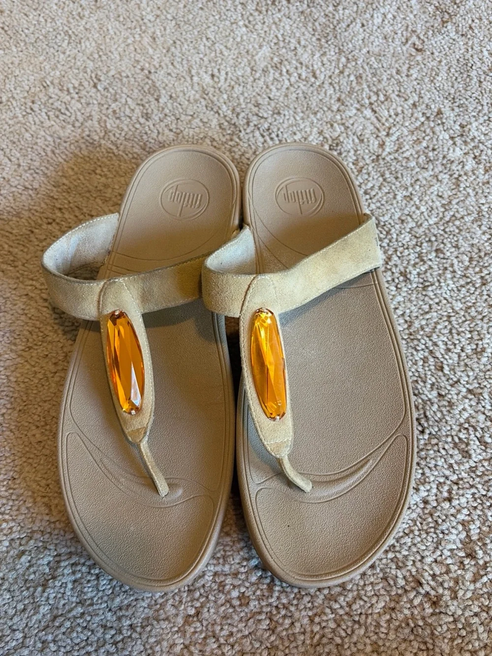FITFLOP SLIP-ON SANDALS Beige With JEWEL -Sz 11